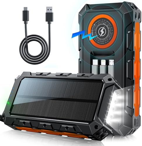 Batterie Externe 52800mAh Power Bank avec 3 Câble Intégré:PD30W Charge Rapide Batterie Solaire 7 Sorties 2 Entrées, USB C Chargeur Rapide Portable avec Lampe de Poche Affichage LED