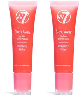 W7 Gloss Away Lippenbalsam - 2 Stück - Pflegende Lippenbalsam-Formel mit Sheabutter – Erdbeere