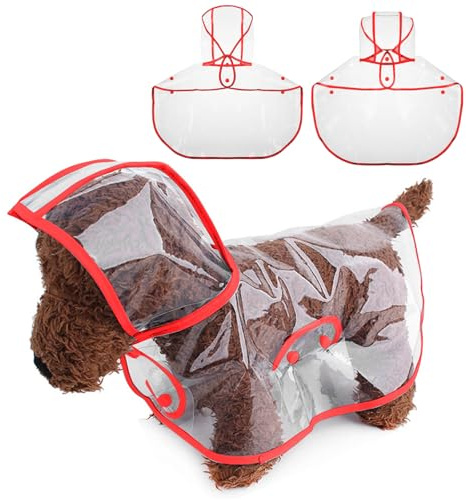 PETCUTE Hunderegenmantel,Wasserdichter Haustier-Regenmantel mit Kapuze,Transparent, PVC, Atmungsaktiv,Hunde Regenmantel mit Knopfverschluss,Geeignet für mittlere und große Hunde