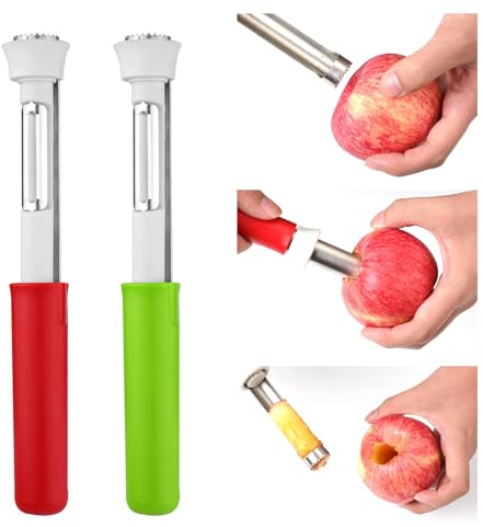 2pcs Apple Core Removal Tool, Stainless Steel 2-in-1 Apple Core Remover Apple Corer and Peeler Fruit Core Seed Remover Pear Fruit Corer for Home Kitchen Tools