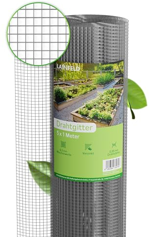 LAINFELD Griglia metallica a maglia fine, 5 x 1 m, per aiuole rialzate con maglie di 6,3 mm, per lepre e voliera, accessori per aiuole rialzate