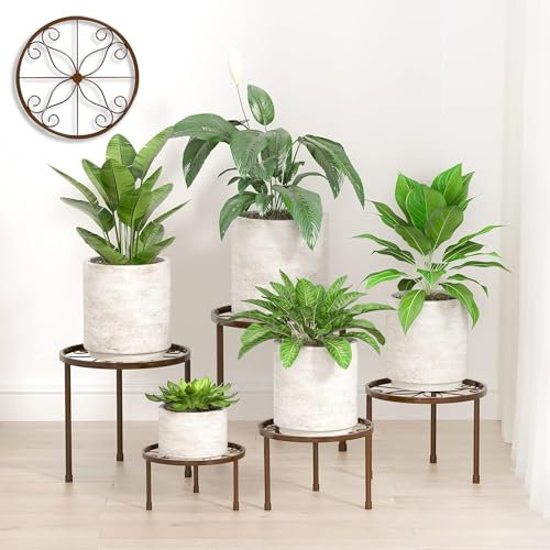 Jeackcelle 5 Pack Metal Plant Stands, Heavy Duty Flower Pot Stands for Multiple Plants, Anti-Rust Iron Shelf, Decoration Racks for Home Indoor and Outdoor (Bronze)