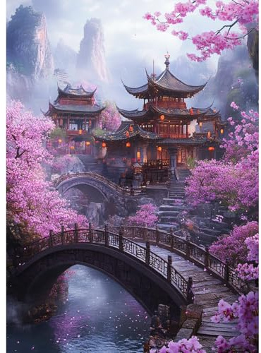 CEOVR Paisaje Diamond Painting Kit Completo,Kit Diamond Painting ​5D,Flores y Casas Pintura Diamante 5D 30x40 cm,Pintura de Diamantes,Diamond Painting Kit para Adultos,Arquitectura China