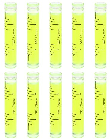sourcing map Lot de 10 petites fioles cylindriques de niveau à bulle en PMMA 9 x 50 mm - Mini niveau à bulle horizontal - Outils de mesure pour camping-car, TV, cadre photo - Outil de mise en niveau