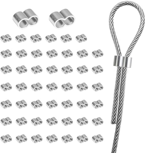 Set de 50 Abrazaderas de Cable de Aluminio 10mm, Virolas de Aluminio Manguitos de Engarce para Cuerda de 10mm-11mm, Ideal para Cables de Acero, Tendederos y Colgar Cuadros, Casquillos Resistentes