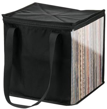 Besreey LP Vinyl Record Storage Case - 12 Inch Record Box with Handle, Clear Window, Black Vinyl Case
