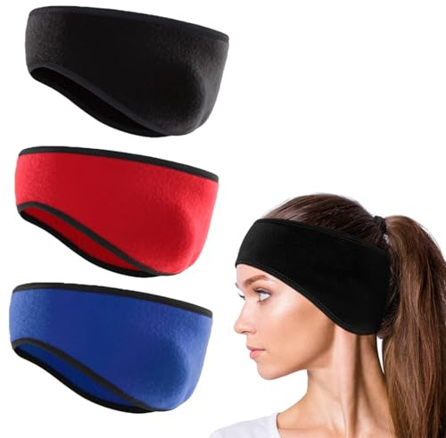 QOMJUFA 3 Pièces Bandeaux de Hiver, Thermique Extensible Cache-Oreilles, Bandeaux de Course, Hommes et Femmes Cache-Oreilles athlétiques, Bandeaux de Ski pour Yoga, Cyclisme, Basket-Ball, Fitness
