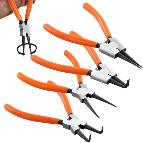 CHUIFAI Lot de 4 Pinces à Circlips de Mer, pour Circlips Intérieurs et Extérieurs, Droites et Courbées, 180 mm