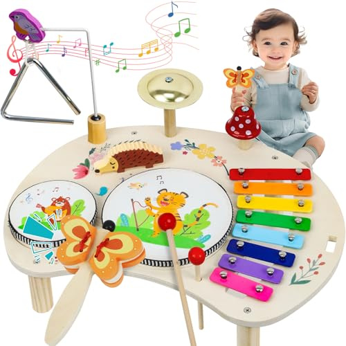 LZDMY instrumentos musicales para niños de 1 2 3 años,juguetes de música para bebés batería triángulo xilófono instrumentos niños,set de música montessori juguetes cumpleaños pascua regalo niño y niña