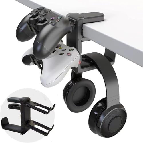 HoneTeek Headphone Stand, Rotating Headset Holder, Headset Stand Hanger for Desk, PC Gaming Accessories, Headphones Hook with Cable Clip Organizer