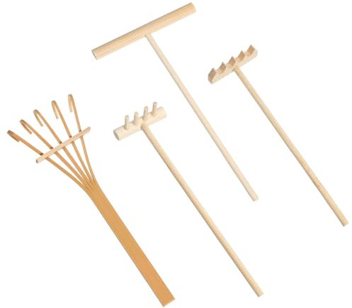 cobee Set di 4 attrezzi da giardino Mini Zen, mini rastrello, rastrello zen, per casa, ufficio, tavolo, casa delle bambole