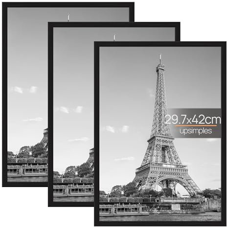 upsimples 3 Pack A3 Picture Frame, A3 Picture Frame Black for Photo Gallery - Slide-In Strips, Horizontal or Vertical Wall Mounting