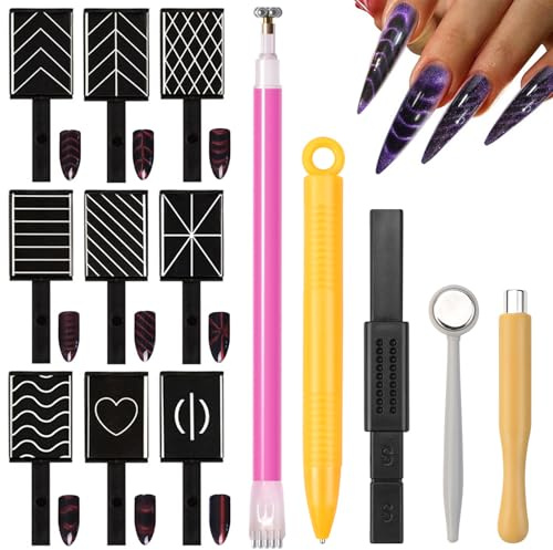 Nagel Magnet 14 Stück Cateye Magnet Nail Art Werkzeug Magnetstift Nagellack Magnet DIY Magic 3D Cat Eye Magnet für Katzenauge UV Gel Polnisch