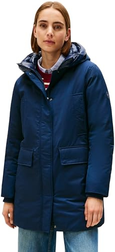 Tommy Hilfiger Donna Parka Padded Nylon con Cappuccio, Blu (Dark Night Navy), M