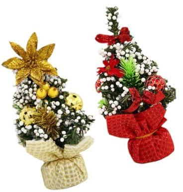 Veemoon 2stücke Mini-Weihnachtsbaum Künstlich Simulations-weihnachtsbäume Für Vitrine Kleiner Weihnachtsbaum Mit Baumschmuck Für Schlafzimmer Schreibtisch Party Hotel Schaufenster Rot