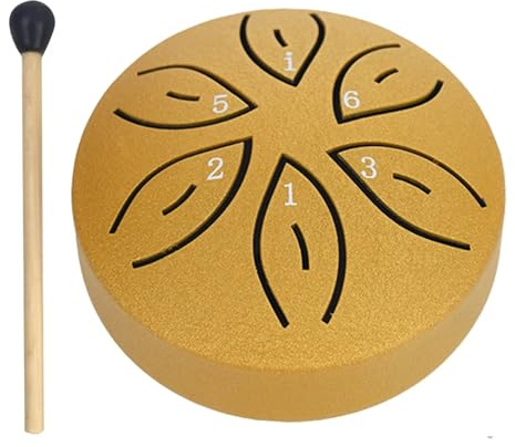 SQSXCKIQ Handpan-Trommeln für Erwachsene, 6/3 Zoll, 11/6 Noten, Mini-Handpan-Trommel, Fingerpicks, Schlaginstrumente, Sound Steel Tongue Drum für Meditation, Yoga (6 Noten, Gold)