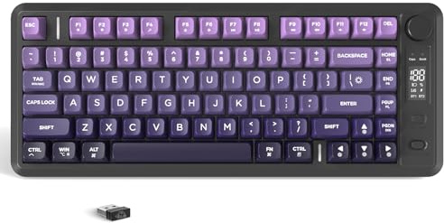 ZIYOU LANG M75 Kabellose Gaming-Tastatur mit Smart-Display und Drehknopf, Bluetooth/2,4 GHz, PBT-Tastenkappen, Regenbogen-Hintergrundbeleuchtung, TKL-Membrantastatur mit 82 Tasten-Lila