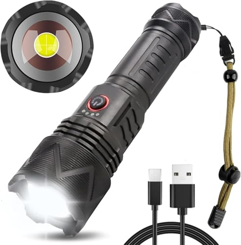 BESTSUN Torches LED Super Bright, Rechargeable 900000 High Lumens Flashlight, Powerful Tactical Hand Torch, Zoomable 4 Modes Waterproof Flash Light for Camping Emergencies