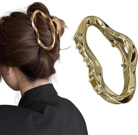 Elegante asymmetrische Haarklammer – vergoldete Haarspange in organischer Form, stilvolles Accessoire für Damen