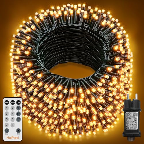 HeiPard Luci Albero di Natale, 60M 600 LED Luci Natalizie da Esterno ed Interno con 8 Modalità, Funzione Memoria, Telecomando, Timer, Dimmerabile per Giardino, Balcone, Casa, Festa - Bianco caldo