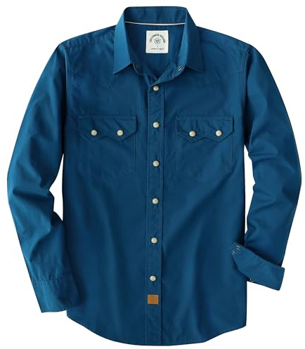 Dubinik Pärla snäpp-skjortor för män långärmad lätt ledig västerländsk pläd cowboy bomull vintage arbetsskjorta, marinblå, XL