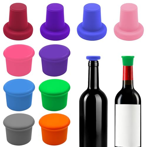 Minfuerang 10 Pezzi Tappi Colorati per Bottiglie in Silicone, Tappi in Silicone per Vino, Riutilizzabile, Senza BPA, per Bottiglie di Vino, Birra, champagne, Succhi di Frutta (Multicolore)