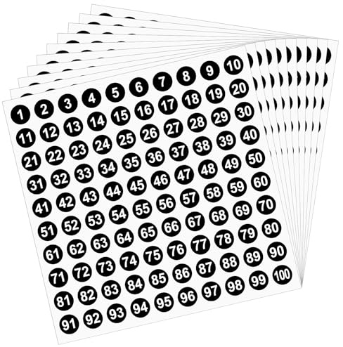 Tweruna 10 fogli adesivi da 1 a 100 numeri, numeri adesivi da 10 mm, colore nero, numeri autoadesivi, numeri adesivi per uffici, armadietti