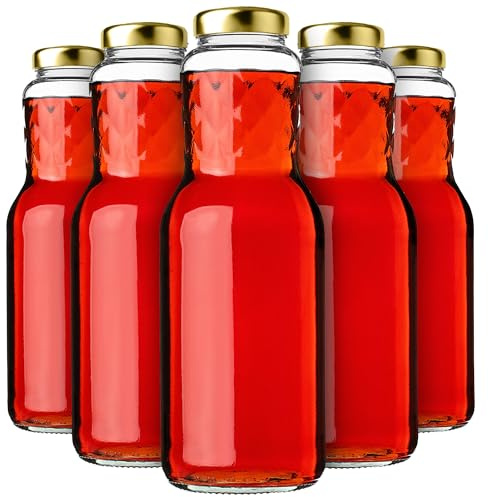KADAX 20er Set Glasflaschen 1L mit Schraubverschluss Gold – Leere Milchflaschen Saftflaschen zum Befüllen für Saft, Milch, Smoothies & Sirup, Refillable Glass Bottles