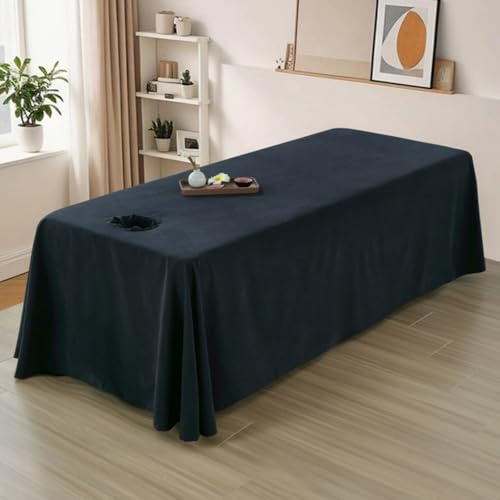 Surwin Drap pour Table de Massage avec Trou, Housse Table de Soin Esthetique Doux Lavable Drap Housse de Protection en Éponge pour Lit de Massage pour Esthetique, SPA (1658 Noir,80x190cm)
