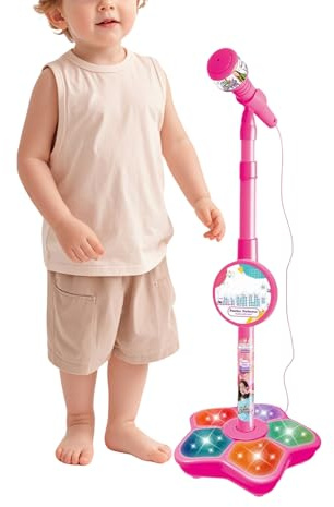 Doiyislem Microfono Per Bambini | Altoparlante Giocattolo Portatile Con LED Da Palco,Microfono Giocattolo Con Supporto,Per Registrazione Canto Festa Adolescenti Streaming Studio Natale Compleanno
