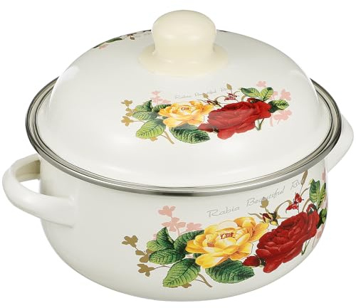 DIYEAH Cazuela Esmaltada Doble Asa con Tapa Olla de Esmalte Gruesa para Sopa y Guisos Utensilio de Cocina Doméstica Compatible con Estufas de Gas y Eléctricas Fácil Limpieza y Diseño