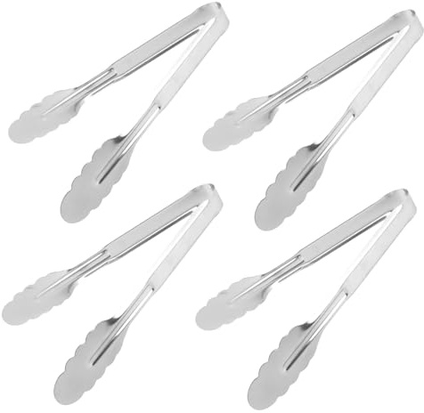 Bliceon 4 Pack Kitchen Tongs for Cooking, 9 Inch Serving Tongs Set, Stainless Steel Food Tong for Kitchen Accessories, Cooking, Salad, Serving (Silver)