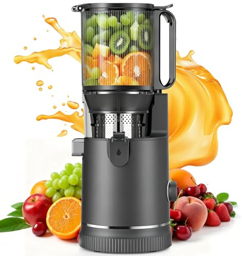 Entsafter Slow Juicer 400W, 152 mm Extra Großer Einfüllschacht für Ganze Früchte und Gemüse, Hohe Saftausbeute, 3-in-1 Sieb (Saft, Sorbet, Nussmilch), BPA-frei (1, grey)