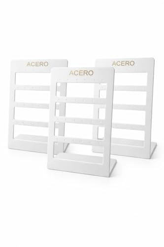 MAJALE Pack de 3 Soportes para Pendientes, Expositor de Pendientes Blanco con Texto en Dorado, Acero, Organizador de Joyas, Soporte Vertical, Exhibición Joyero Profesional
