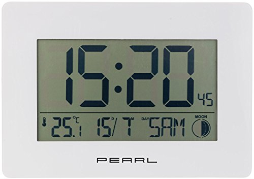 PEARL Digitale Funk Wanduhr: Funk-Wanduhr mit Jumbo-Uhrzeit, Temperatur- & Datums-Anzeige, weiß (Digitale groß, Jumbo Uhr, Digitaluhr mit Thermometer)