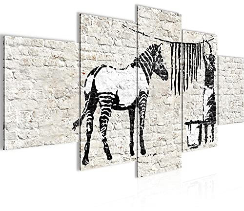 Runa Art - Bilder Banksy Washing Zebra 200 x 100 cm 5 Teilig XXL Wanddekoration Design Weiss 012951a