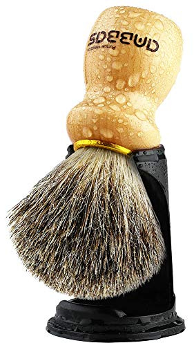 Anbbas Blaireau de rasage poils de blaireau de grande qualité avec support de brosse Noir pour Homme
