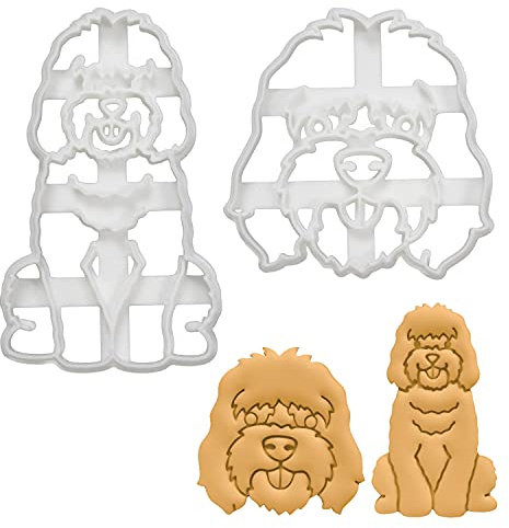 BAKERLOGY Set of 2 Cockapoo Cookie Cutters (Designs: Face & Body) - Detailed Biscuit Cutter Design for Baking and Crafts, Ideal on Fondant, Dough, Clay