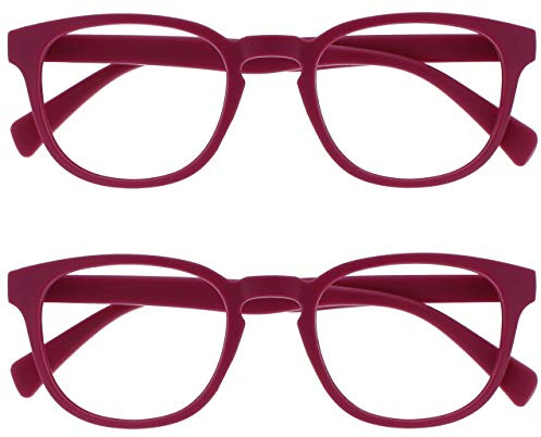OPULIZE Pop Lesebrille 2er Pack Keck Rund Matt Rahmen Federscharniere Kratzfest Rosa Herren Damen RR2-4 +2.00