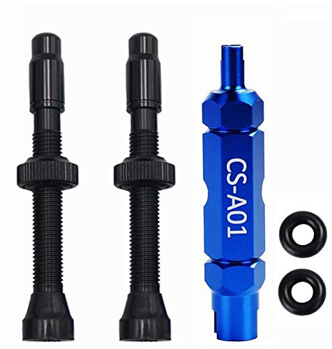Tubeless 36mm / 44mm / 60mm Valve Stem Kit | Bike Tubeless Presta Valve Stem with Valve Core Remover Tool - Alloy Presta Valve Stem Caps- Super Light Alloy - Pair - Choose Color/Size (Black -60mm)