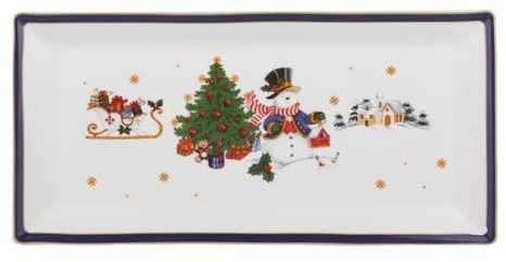 KASANOVA Plat de Service de Noël en Porcelaine Multicolore – Plat de Présentation pour Entrées, Plats et Desserts, Table des Fêtes (Rectangulaire 36x21)