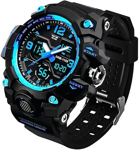 LYMFHCH Men's Analog Sports Watch, LED Military Digital Watch Electronic Stopwatch Large Dual Dial Time Outdoor Army Wrist Watch Tactical