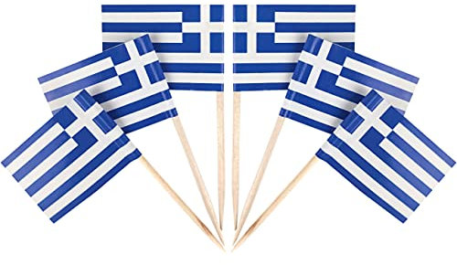 QQSD Griechenland Zahnstocher-Flagge, griechisch, klein, 100 Stück