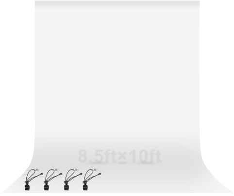 EMART White Backdrop 2.6x3m/8.5x10ft, Photography Photo Background Curtain Drapes, Polyester Fabric Back Drop Screen Sheet for Birthday Party Video Studio Portrait Photoshoot with Backdrop Clips