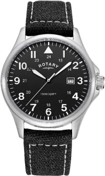 Rotary Pilot GS00473/19 - Reloj analógico de cuarzo para hombre con esfera negra y correa de lona negra, Deportivo