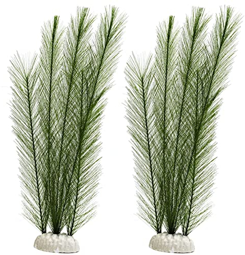 BLLREMIPSUR 2Pcs Aquarium Decorations Artificial Aquatic Plants, Fish Tank Ornament Artificial Green Plastic Plant for Aquarium Mountain Reef Rock Cave