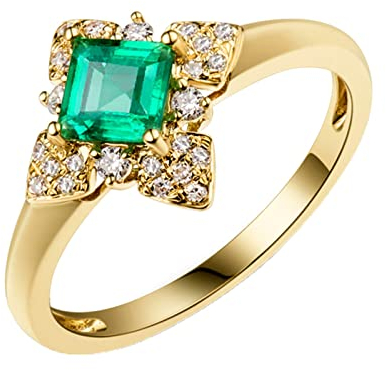 Dsnyu 750 Gelbgold Bandring Breit Damen 0.5ct Labor Erstellt Smaragd Moissanite Ringe Hochzeit Vintage 54 (17.2)