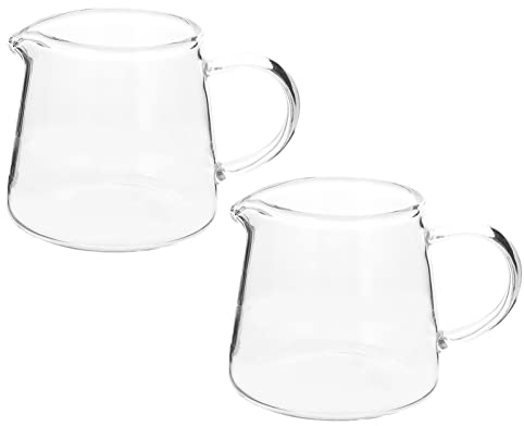 BESTonZON Milchkanne Glas Milchkännchen Sahnekännchen 120ml Milchbecher Getränkebecher Soßenschale mit Henkel 2 Stück Transparent Tafelservice Kaffeeservice Nachmittagstee Party Bankett Geschirr