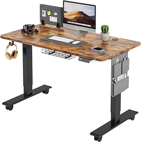 MAIDeSITe Escritorio Ajustable en Altura (120 x 60 cm) Fácil Montaje Escritorio de Altura Regulable eléctrico con 4 Controles de Memoria y Red de Cable y Ruedas de 360° SN1 (Vintage)