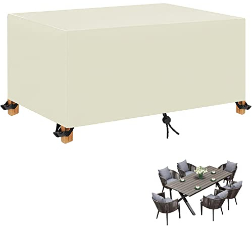 Funda Mesa Jardín, Funda Mesa Exterior Impermeable, Funda Protectora Muebles Jardín, Anti-UV, Tela Oxford 420D Funda Sofa Jardin Exterior, Beige 150x80x90cm
